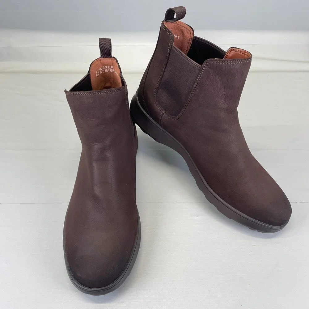 Vionic Evergreen Chelsea Boots Womens Size 9.5 Brown Leather Pull On Shoes